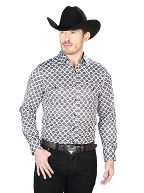 Men's Gray Printed Long Sleeve Western Shirt 'El Señor de los Cielos' 43930 - BELLEZA'S - Men's Gray Printed Long Sleeve Western Shirt 'El Señor de los Cielos' 43930 - Men's Shirt - 04393001