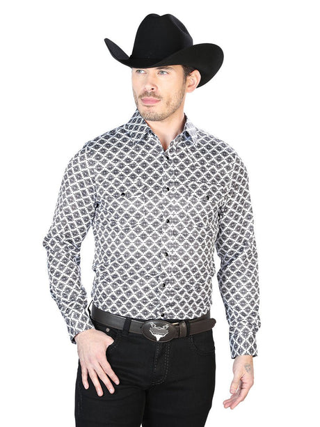 Men's Gray Printed Long Sleeve Western Shirt 'El Señor de los Cielos' 43930 - BELLEZA'S - Men's Gray Printed Long Sleeve Western Shirt 'El Señor de los Cielos' 43930 - Men's Shirt - 04393001