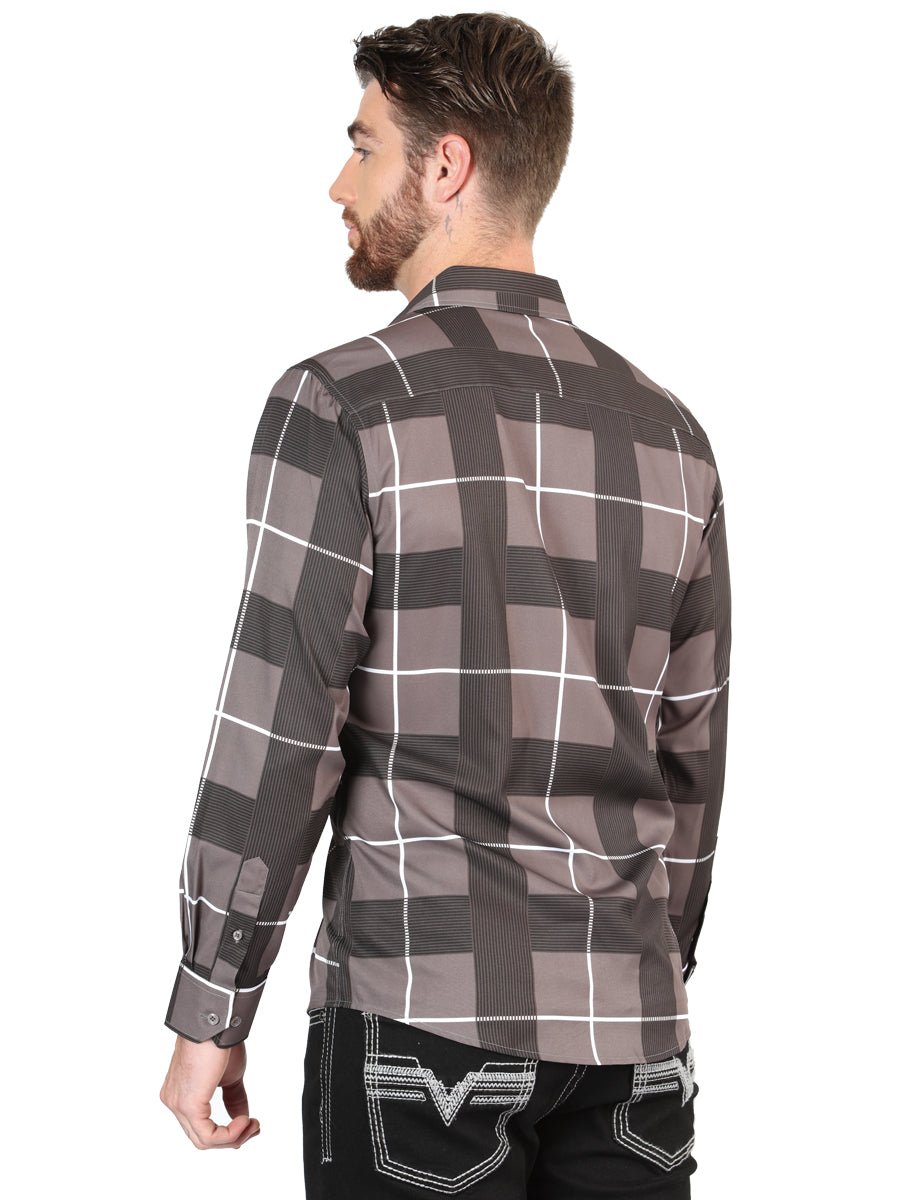 Men's Gray Printed Long Sleeve Western Shirt 'El Señor de los Cielos' 44602 - BELLEZA'S - Men's Gray Printed Long Sleeve Western Shirt 'El Señor de los Cielos' 44602 - Men's Shirt - 04460201