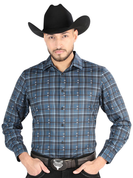 Men's Gray/Blue Printed Long Sleeve Western Shirt 'El Señor de los Cielos' 44706 - BELLEZA'S - Men's Gray/Blue Printed Long Sleeve Western Shirt 'El Señor de los Cielos' 44706 - Men's Shirt - 04470601