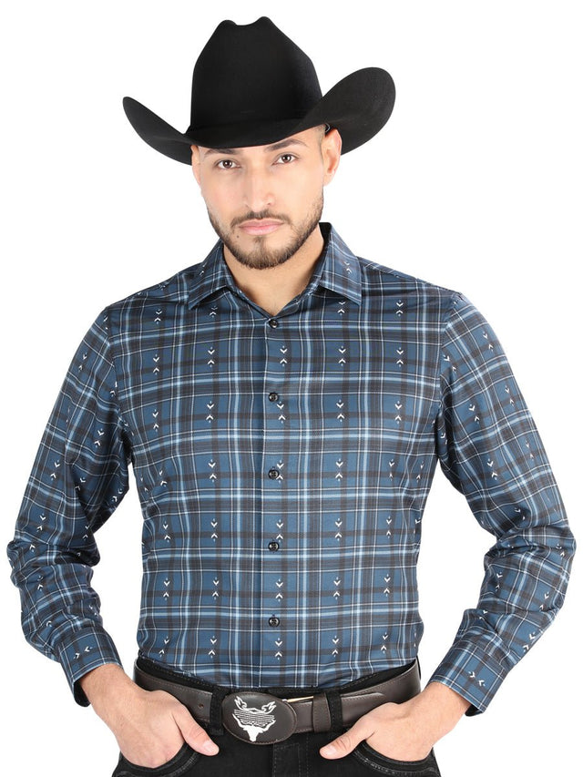 Men's Gray/Blue Printed Long Sleeve Western Shirt 'El Señor de los Cielos' 44706 - BELLEZA'S - Men's Gray/Blue Printed Long Sleeve Western Shirt 'El Señor de los Cielos' 44706 - Men's Shirt - 04470601