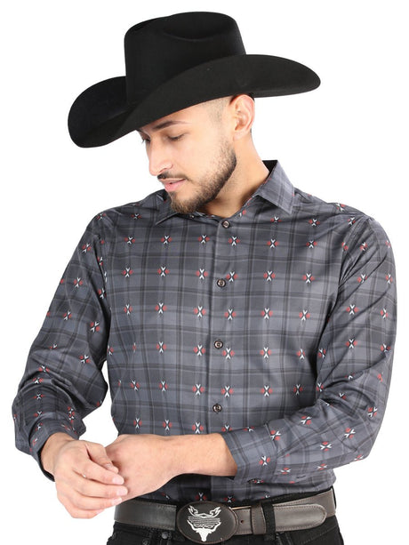 Men's Gray/Brown Printed Long Sleeve Western Shirt 'El Señor de los Cielos' 44708 - BELLEZA'S - Men's Gray/Brown Printed Long Sleeve Western Shirt 'El Señor de los Cielos' 44708 - Men's Shirt - 04470801