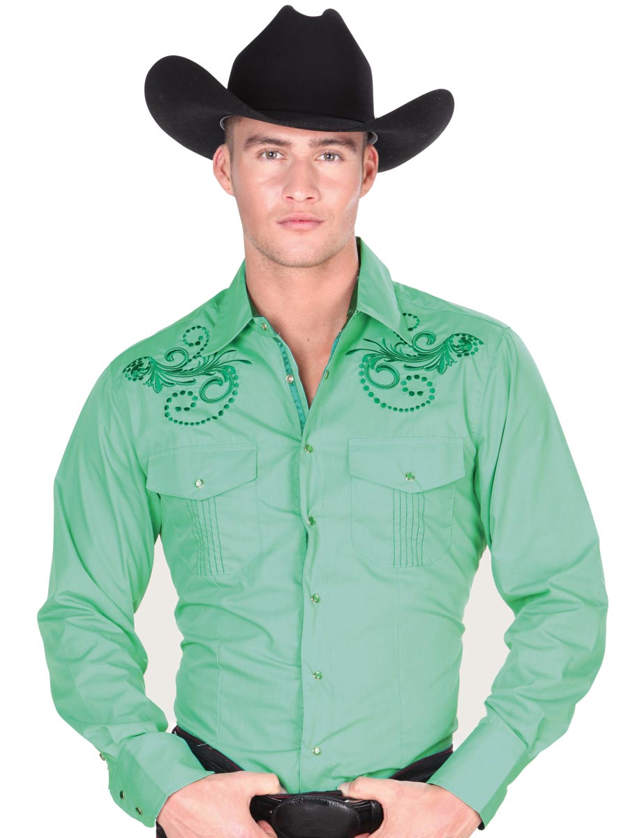 Men's Green Long Sleeve Casual Shirt 'El General' 32831 - BELLEZA'S - Men's Green Long Sleeve Casual Shirt 'El General' 32831 - Mens Shirt - 32831 S