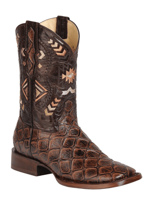 Men's Imit. Monster Fish Leather Western Cowboy Boots 'El General' Brown 51246 - BELLEZA'S - Men's Imit. Monster Fish Leather Western Cowboy Boots 'El General' Brown 51246 - Men's Boot - 51246 6