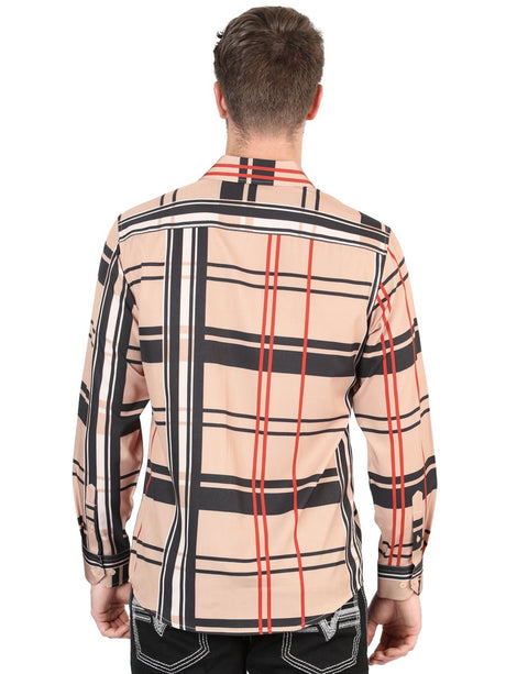 Men's Khaki Printed Long Sleeve Western Shirt 'El Señor de los Cielos' 44599 - BELLEZA'S - Men's Khaki Printed Long Sleeve Western Shirt 'El Señor de los Cielos' 44599 - Men's Shirt - 04459901
