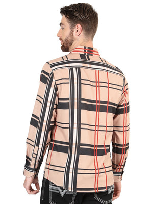 Men's Khaki Printed Long Sleeve Western Shirt 'El Señor de los Cielos' 44599 - BELLEZA'S - Men's Khaki Printed Long Sleeve Western Shirt 'El Señor de los Cielos' 44599 - Men's Shirt - 04459901