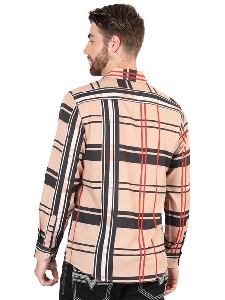 Men's Khaki Printed Long Sleeve Western Shirt 'El Señor de los Cielos' 44599 - BELLEZA'S - Men's Khaki Printed Long Sleeve Western Shirt 'El Señor de los Cielos' 44599 - Men's Shirt - 04459901