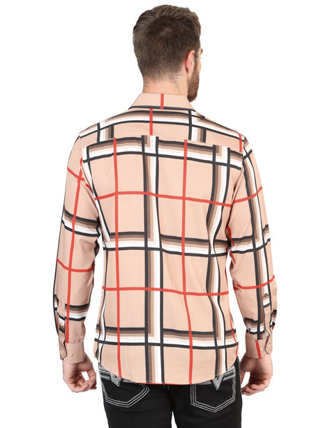 Men's Khaki Printed Long Sleeve Western Shirt 'El Señor de los Cielos' 44604 - BELLEZA'S - Men's Khaki Printed Long Sleeve Western Shirt 'El Señor de los Cielos' 44604 - Men's Shirt - 04460401