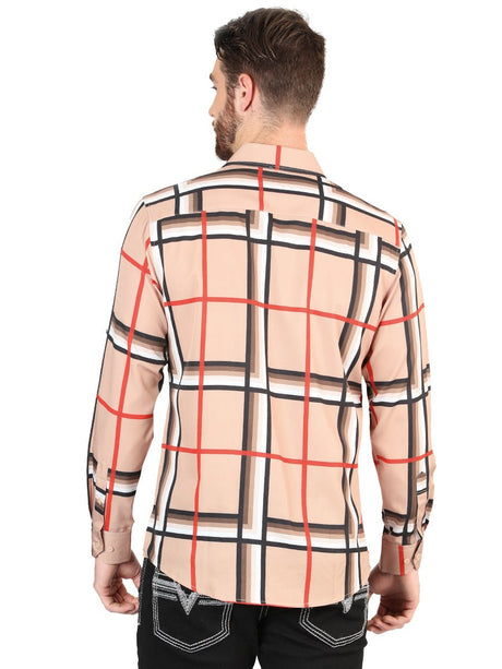 Men's Khaki Printed Long Sleeve Western Shirt 'El Señor de los Cielos' 44604 - BELLEZA'S - Men's Khaki Printed Long Sleeve Western Shirt 'El Señor de los Cielos' 44604 - Men's Shirt - 04460401