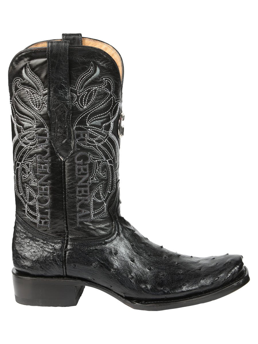 Men's Leather Full Quill Ostrich Exotic Cowboy Boots 'El General' Black 45515 - BELLEZA'S - Men's Leather Full Quill Ostrich Exotic Cowboy Boots 'El General' Black 45515 - Men's Boot - 04551501