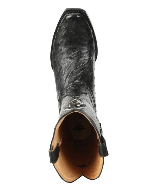 Men's Leather Full Quill Ostrich Exotic Cowboy Boots 'El General' Black 45515 - BELLEZA'S - Men's Leather Full Quill Ostrich Exotic Cowboy Boots 'El General' Black 45515 - Men's Boot - 04551501
