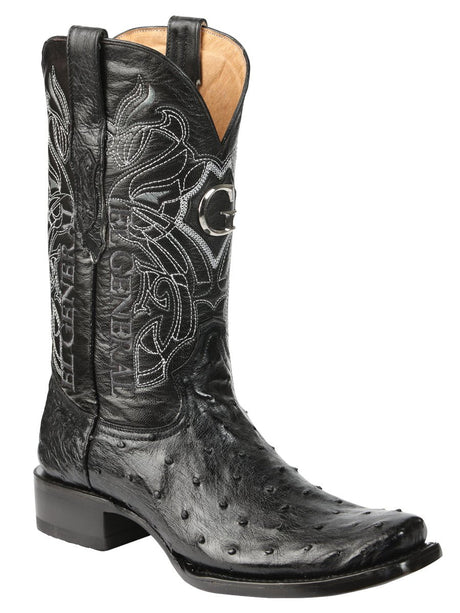 Men's Leather Full Quill Ostrich Exotic Cowboy Boots 'El General' Black 45515 - BELLEZA'S - Men's Leather Full Quill Ostrich Exotic Cowboy Boots 'El General' Black 45515 - Men's Boot - 04551501