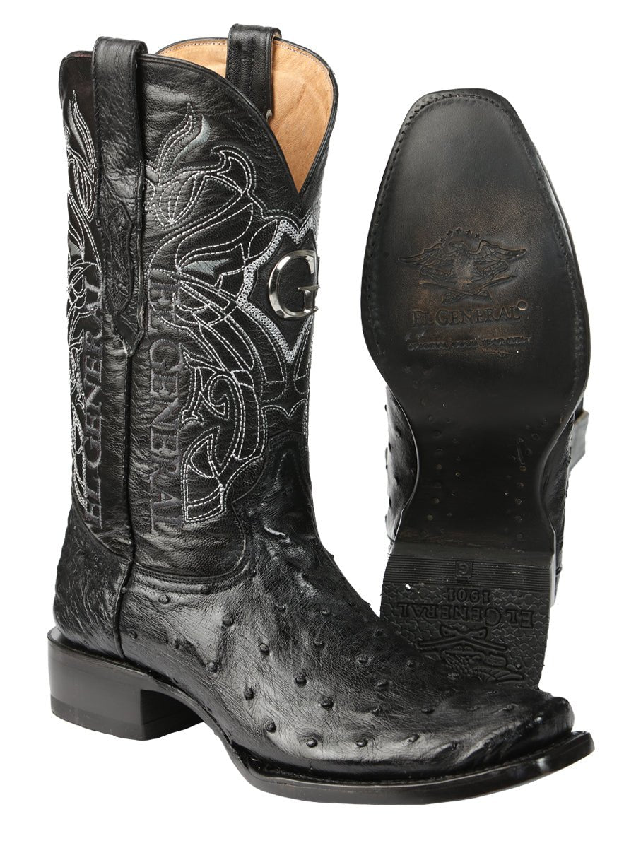 Men's Leather Full Quill Ostrich Exotic Cowboy Boots 'El General' Black 45515 - BELLEZA'S - Men's Leather Full Quill Ostrich Exotic Cowboy Boots 'El General' Black 45515 - Men's Boot - 04551501