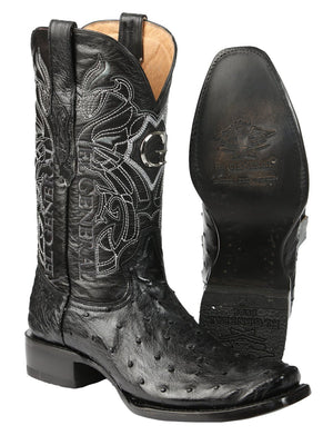 Men's Leather Full Quill Ostrich Exotic Cowboy Boots 'El General' Black 45515 - BELLEZA'S - Men's Leather Full Quill Ostrich Exotic Cowboy Boots 'El General' Black 45515 - Men's Boot - 04551501