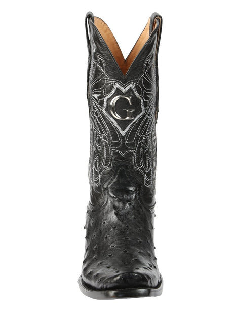 Men's Leather Full Quill Ostrich Exotic Cowboy Boots 'El General' Black 45515 - BELLEZA'S - Men's Leather Full Quill Ostrich Exotic Cowboy Boots 'El General' Black 45515 - Men's Boot - 04551501