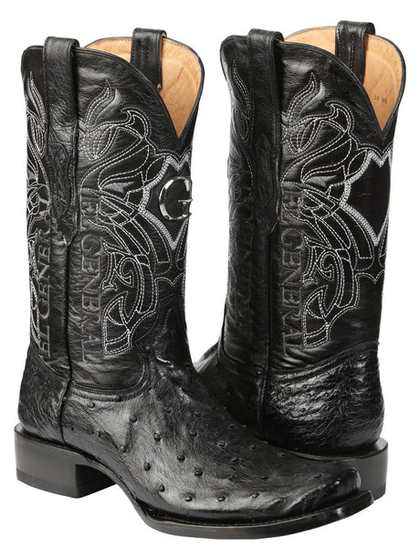 Men's Leather Full Quill Ostrich Exotic Cowboy Boots 'El General' Black 45515 - BELLEZA'S - Men's Leather Full Quill Ostrich Exotic Cowboy Boots 'El General' Black 45515 - Men's Boot - 04551501