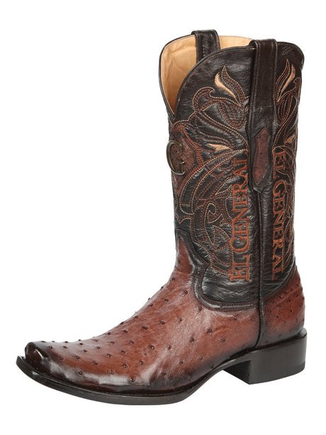 Men's Leather Full Quill Ostrich Exotic Cowboy Boots 'El General' Brown 45516 - BELLEZA'S - Men's Leather Full Quill Ostrich Exotic Cowboy Boots 'El General' Brown 45516 - Men's Boot - 04551601