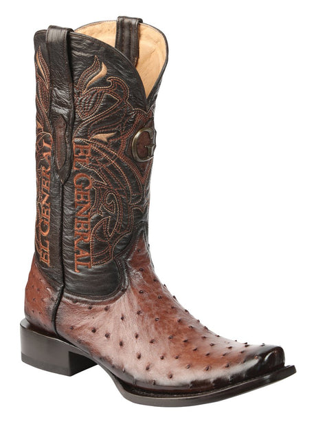 Men's Leather Full Quill Ostrich Exotic Cowboy Boots 'El General' Brown 45516 - BELLEZA'S - Men's Leather Full Quill Ostrich Exotic Cowboy Boots 'El General' Brown 45516 - Men's Boot - 04551601