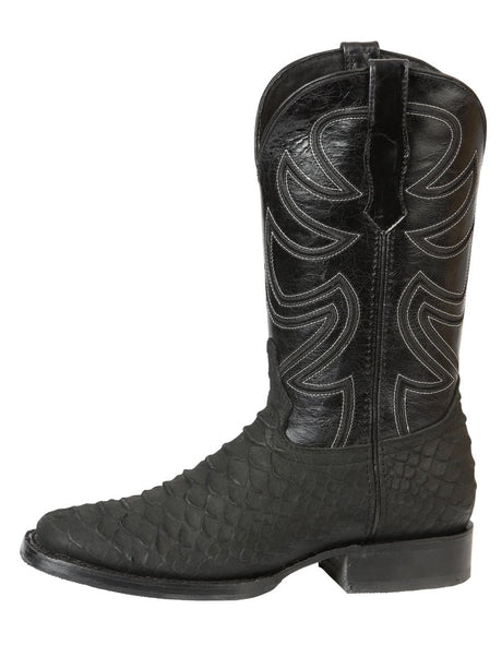 Men's Leather Imitation Python Exotic Rodeo Cowboy Boots 'El General' Black 45561 - BELLEZA'S - Men's Leather Imitation Python Exotic Rodeo Cowboy Boots 'El General' Black 45561 - Men's Boot - 04556101