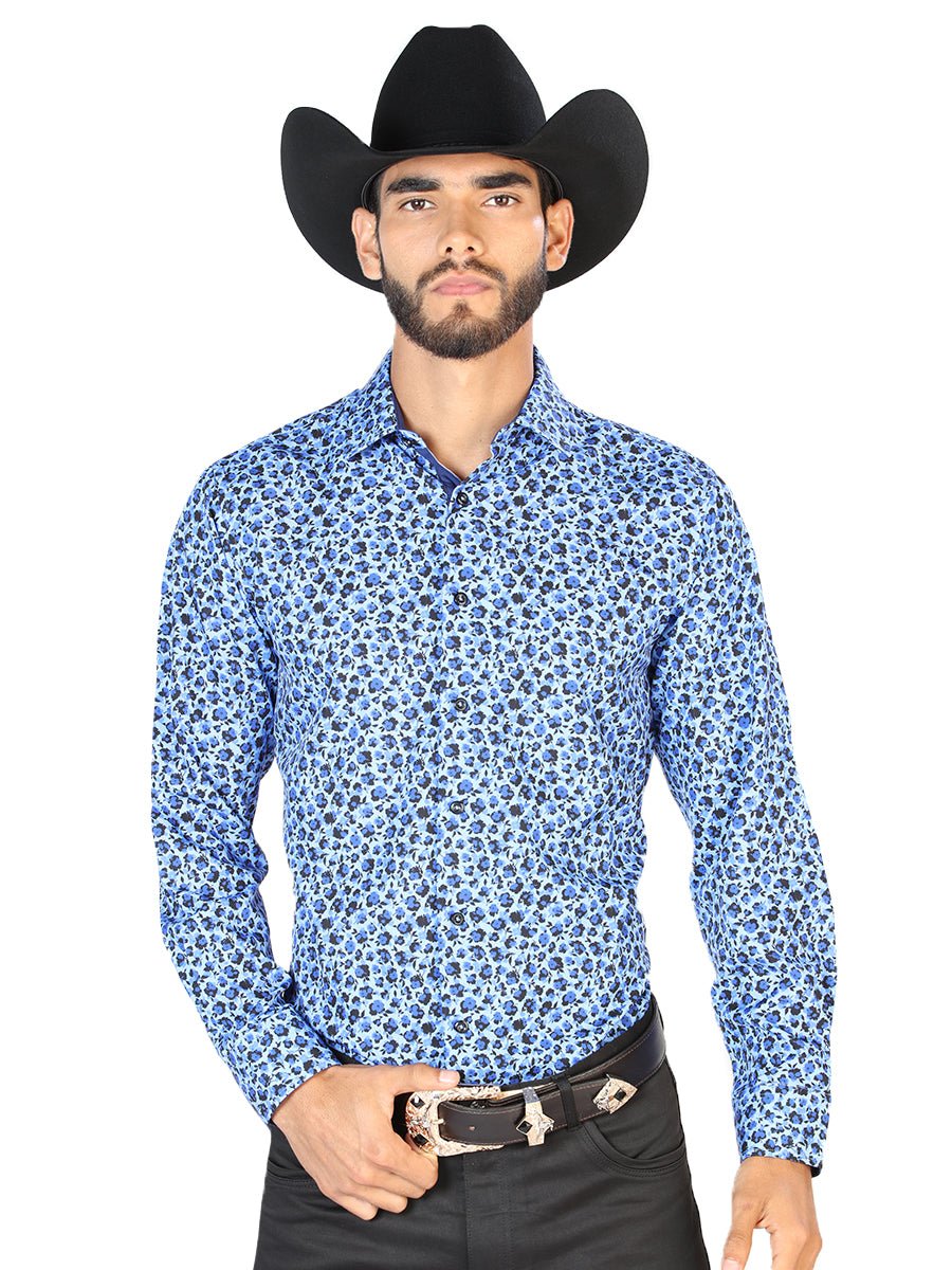 Men's Light Blue Print Long Sleeve Western Shirt 'El Señor de los Cielos' 126266 - BELLEZA'S - Men's Light Blue Print Long Sleeve Western Shirt 'El Señor de los Cielos' 126266 - Men's Shirt - 12626601