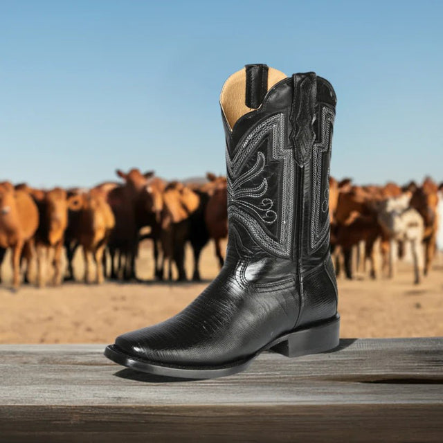 Men's Lizard Print Cow Leather Western Cowboy Rodeo Boots 'El General' *BLACK-44666* - BELLEZA'S - Men's Lizard Print Cow Leather Western Cowboy Rodeo Boots 'El General' *BLACK-44666* - Bota Para Hombre - 44666 6