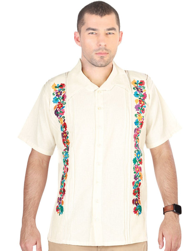 Men's Mexican Embroidered Guayabera Shirt 100% Cotton Beige 603112 - BELLEZA'S - Men's Mexican Embroidered Guayabera Shirt 100% Cotton Beige 603112 - Men's Shirt Guayabera - 60311201