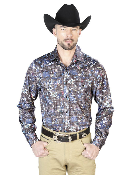 Men's Navy Floral Printed Long Sleeve Western Shirt 'El Señor de los Cielos' 43953 - BELLEZA'S - Men's Navy Floral Printed Long Sleeve Western Shirt 'El Señor de los Cielos' 43953 - Men's Shirt - 04395301