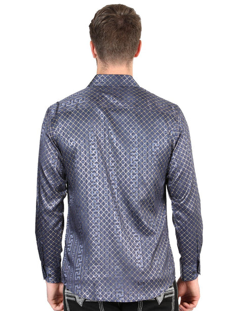 Men's Navy Printed Long Sleeve Western Shirt 'El Señor de los Cielos' 44551 - BELLEZA'S - Men's Navy Printed Long Sleeve Western Shirt 'El Señor de los Cielos' 44551 - Men's Shirt - 04455101