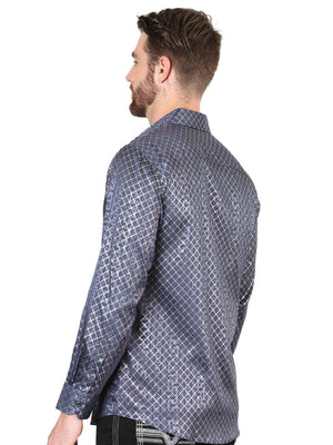 Men's Navy Printed Long Sleeve Western Shirt 'El Señor de los Cielos' 44551 - BELLEZA'S - Men's Navy Printed Long Sleeve Western Shirt 'El Señor de los Cielos' 44551 - Men's Shirt - 04455101