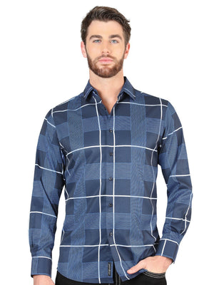 Men's Navy Printed Long Sleeve Western Shirt 'El Señor de los Cielos' 44600 - BELLEZA'S - Men's Navy Printed Long Sleeve Western Shirt 'El Señor de los Cielos' 44600 - Men's Shirt - 04460001