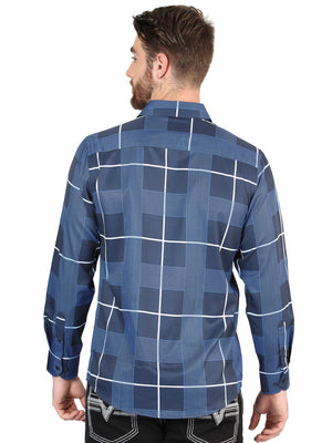Men's Navy Printed Long Sleeve Western Shirt 'El Señor de los Cielos' 44600 - BELLEZA'S - Men's Navy Printed Long Sleeve Western Shirt 'El Señor de los Cielos' 44600 - Men's Shirt - 04460001