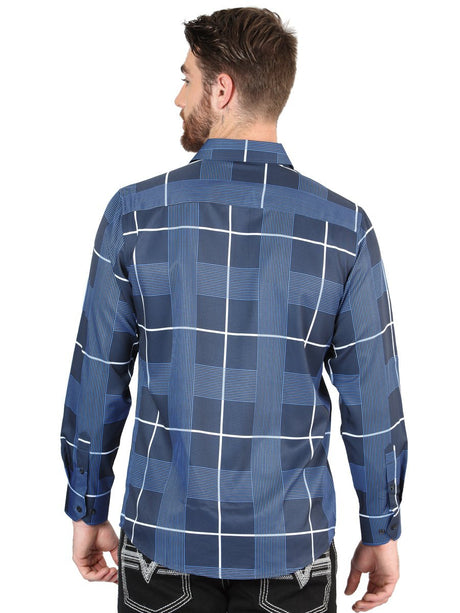 Men's Navy Printed Long Sleeve Western Shirt 'El Señor de los Cielos' 44600 - BELLEZA'S - Men's Navy Printed Long Sleeve Western Shirt 'El Señor de los Cielos' 44600 - Men's Shirt - 04460001