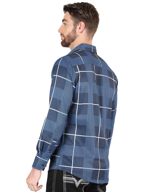 Men's Navy Printed Long Sleeve Western Shirt 'El Señor de los Cielos' 44600 - BELLEZA'S - Men's Navy Printed Long Sleeve Western Shirt 'El Señor de los Cielos' 44600 - Men's Shirt - 04460001
