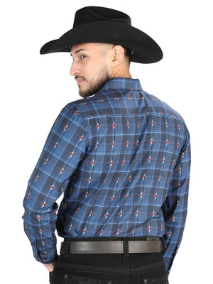 Men's Navy Printed Long Sleeve Western Shirt 'El Señor de los Cielos' 44704 - BELLEZA'S - Men's Navy Printed Long Sleeve Western Shirt 'El Señor de los Cielos' 44704 - Men's Shirt - 04470401