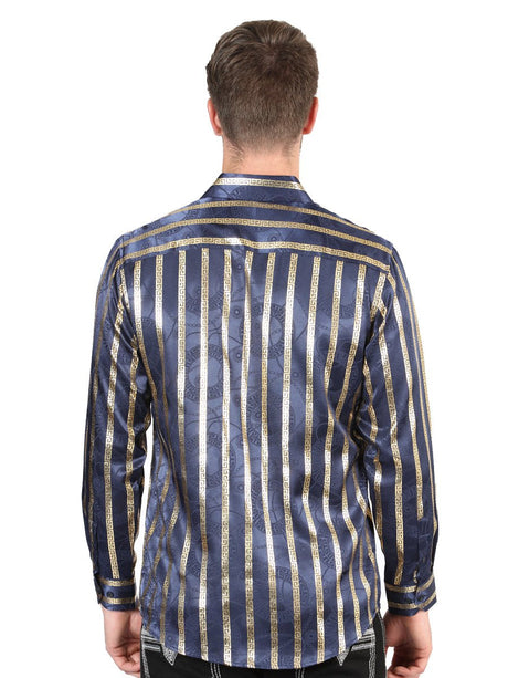 Men's Navy/Gold Printed Long Sleeve Western Shirt 'El Señor de los Cielos' 44553 - BELLEZA'S - Men's Navy/Gold Printed Long Sleeve Western Shirt 'El Señor de los Cielos' 44553 - Men's Shirt - 04455301