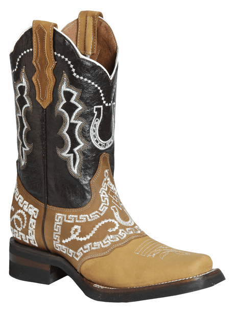 Men's Nubuck Leather Embroidered Saddle Rodeo Western Cowboy Boots 'El General' 51111 - BELLEZA'S - Men's Nubuck Leather Embroidered Saddle Rodeo Western Cowboy Boots 'El General' 51111 - Men's Boot - 05111101