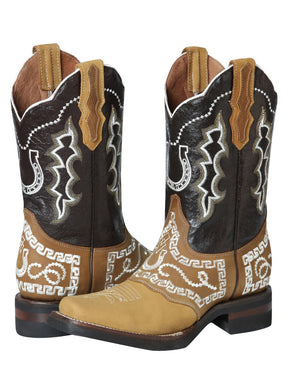Men's Nubuck Leather Embroidered Saddle Rodeo Western Cowboy Boots 'El General' 51111 - BELLEZA'S - Men's Nubuck Leather Embroidered Saddle Rodeo Western Cowboy Boots 'El General' 51111 - Men's Boot - 05111101