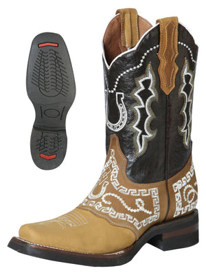 Men's Nubuck Leather Embroidered Saddle Western Cowboy Boots 'El General' 51111 - BELLEZA'S - Men's Nubuck Leather Embroidered Saddle Western Cowboy Boots 'El General' 51111 - Men's Boot - 51111 6