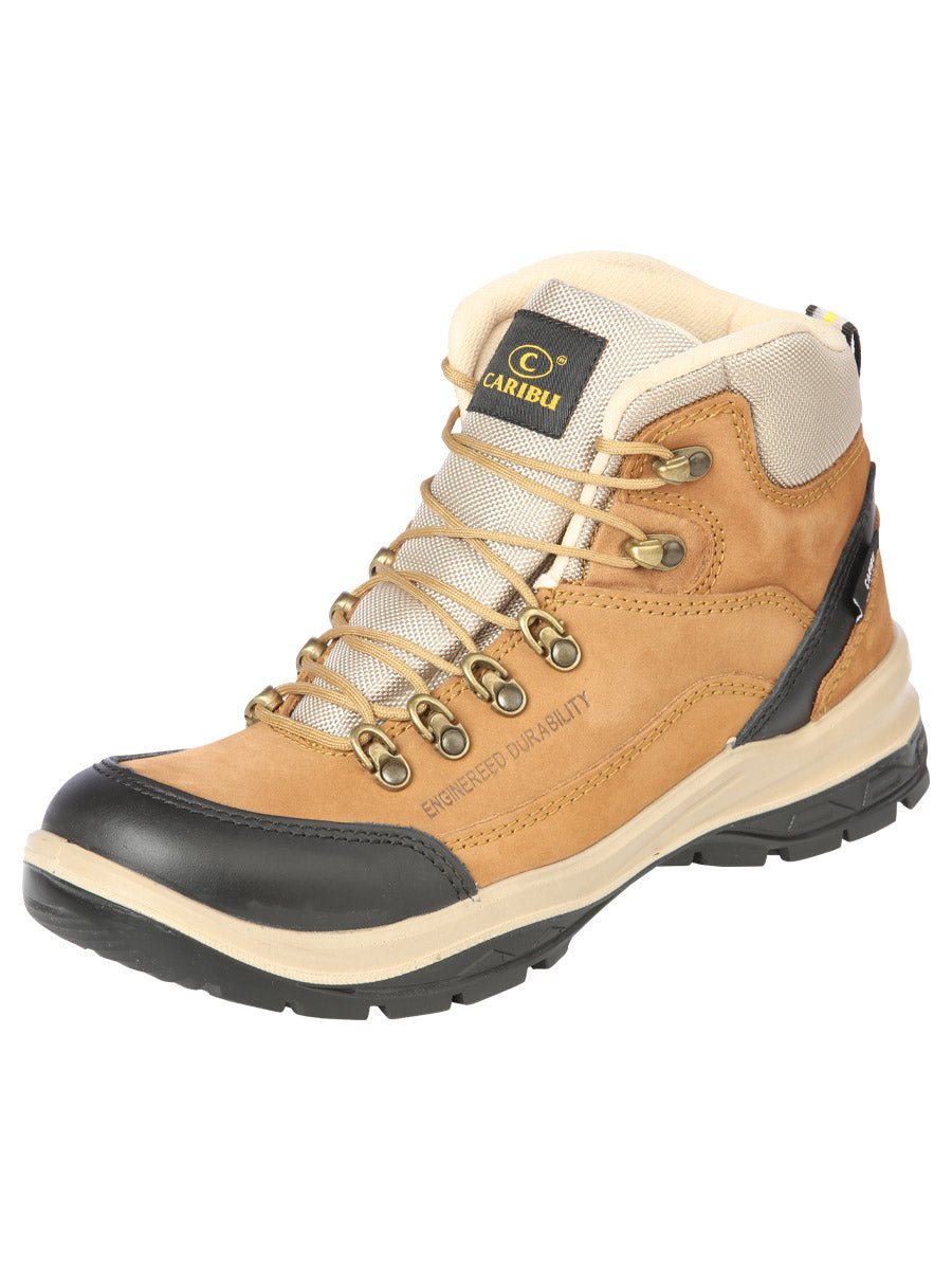 Men's Nubuck Leather Lace - Up Soft Toe Trekking Work Boots 'Caribu' Peach 44364 - BELLEZA'S - Men's Nubuck Leather Lace - Up Soft Toe Trekking Work Boots 'Caribu' Peach 44364 - Men's Work Shoes - 04436401