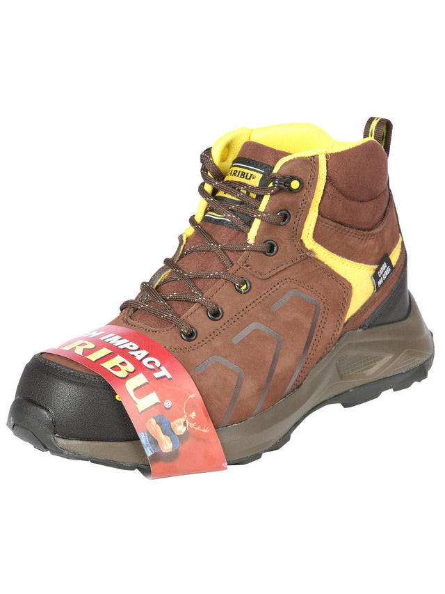 Men's Nubuck Leather Lace - Up Steel Toe Industrial Work Shoe 'Caribu' Brown 44362 - BELLEZA'S - Men's Nubuck Leather Lace - Up Steel Toe Industrial Work Shoe 'Caribu' Brown 44362 - Men's Work Shoes - 04436201