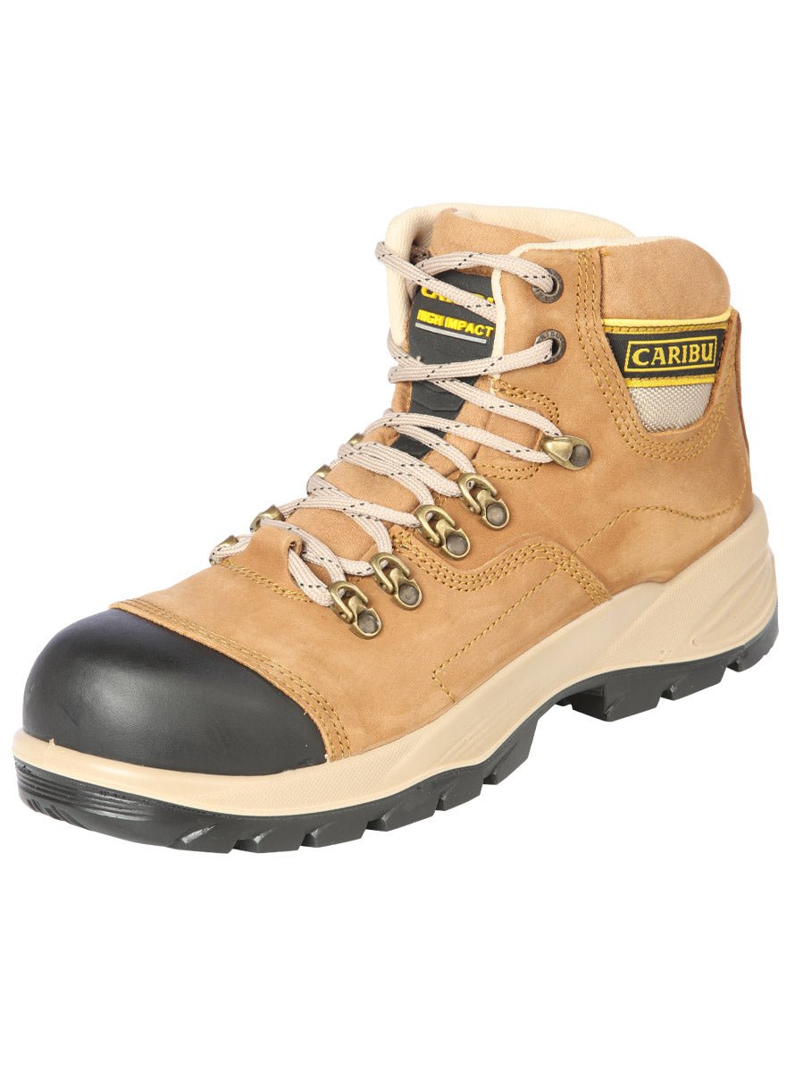 Men's Nubuck Leather Lace - Up Steel Toe Safety Work Boots 'Caribu' Golden 44361 - BELLEZA'S - Men's Nubuck Leather Lace - Up Steel Toe Safety Work Boots 'Caribu' Golden 44361 - Men's Work Shoes - 04436101