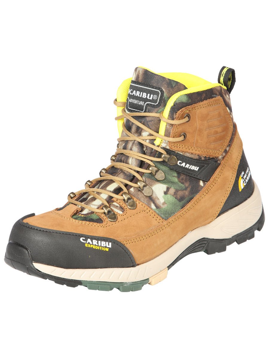 Men's Nubuck Leather Lace - Up Trekking Work Boots 'Caribu' Yellow/Camouflaje 44368 - BELLEZA'S - Men's Nubuck Leather Lace - Up Trekking Work Boots 'Caribu' Yellow/Camouflaje 44368 - Men's Work Shoes - 04436801