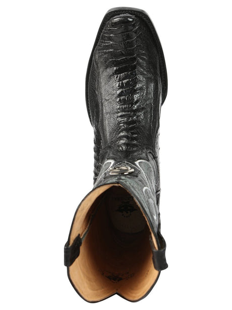 Men's Original Leather Ostrich Leg Exotic Cowboy Boots 'El General' Black 45510 - BELLEZA'S - Men's Original Leather Ostrich Leg Exotic Cowboy Boots 'El General' Black 45510 - Men's Boot - 04551001