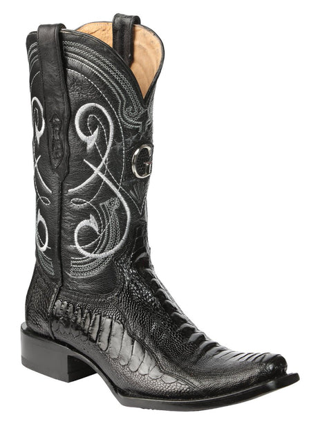 Men's Original Leather Ostrich Leg Exotic Cowboy Boots 'El General' Black 45510 - BELLEZA'S - Men's Original Leather Ostrich Leg Exotic Cowboy Boots 'El General' Black 45510 - Men's Boot - 04551001