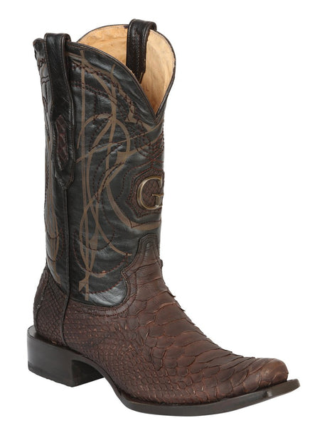 Men's Original Leather Python Exotic Cowboy Boots 'El General' Coffee 45524 - BELLEZA'S - Men's Original Leather Python Exotic Cowboy Boots 'El General' Coffee 45524 - Men's Boot - 
