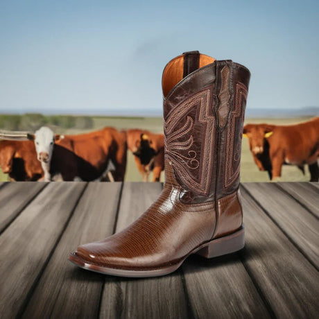 Men's Printed Lizard Western Rodeo Cowboy Boots 'El General' Brown Color 44674 - BELLEZA'S - Men's Printed Lizard Western Rodeo Cowboy Boots 'El General' Brown Color 44674 - Men's Boot - 04467401