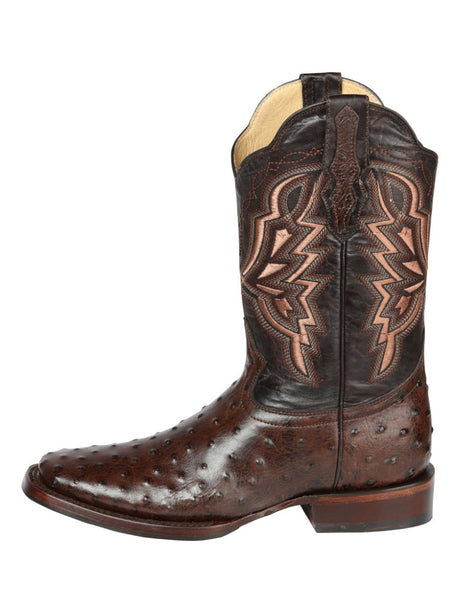 Men's Printed Ostrich Engraved Leather Western Cowboy Boots 'El General' Brown 44665 - BELLEZA'S - Men's Printed Ostrich Engraved Leather Western Cowboy Boots 'El General' Brown 44665 - Men's Boot - 04466501