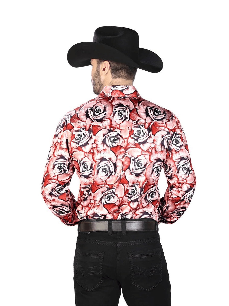 Men's Red Roses Casual Shirt 'El Señor de los Cielos' Red Color 44068 - BELLEZA'S - Men's Red Roses Casual Shirt 'El Señor de los Cielos' Red Color 44068 - Mens Shirt - 44068 S