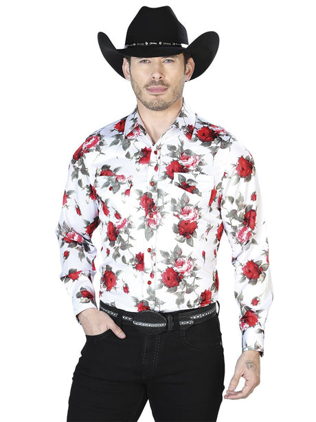 Men's Red Roses Printed Long Sleeve Western Shirt 'El Señor de los Cielos' 43935 - BELLEZA'S - Men's Red Roses Printed Long Sleeve Western Shirt 'El Señor de los Cielos' 43935 - Men's Shirt - 04393501