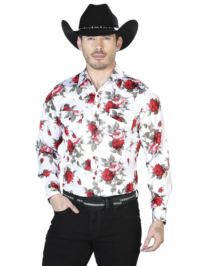 Men's Red Roses Printed Long Sleeve Western Shirt 'El Señor de los Cielos' 43935 - BELLEZA'S - Men's Red Roses Printed Long Sleeve Western Shirt 'El Señor de los Cielos' 43935 - Men's Shirt - 04393501